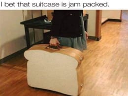 Guy Travels with Giant Bread Slice Suitcase