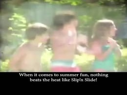 Retro 80s Slip'n Slide Commercial with Dinosaur Dinner Theatre