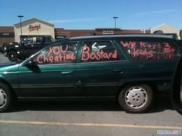 Wife goes ballistic on cheating guys car