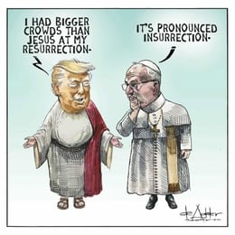 Political Cartoon Shows Trump Dressed as Jesus Bragging About Crowd Sizes