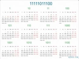 2012 binary calendar