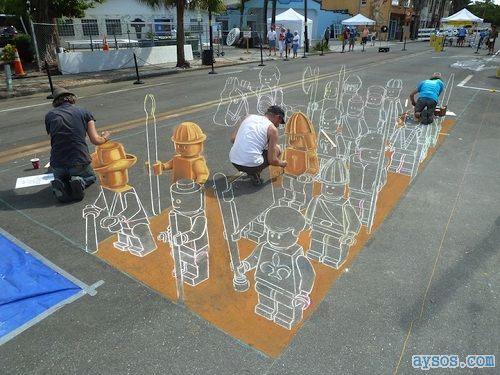 Amazing Lego 3D sidewalk painting