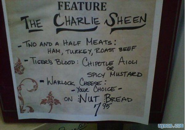Charlie Sheen is now a sandwich
