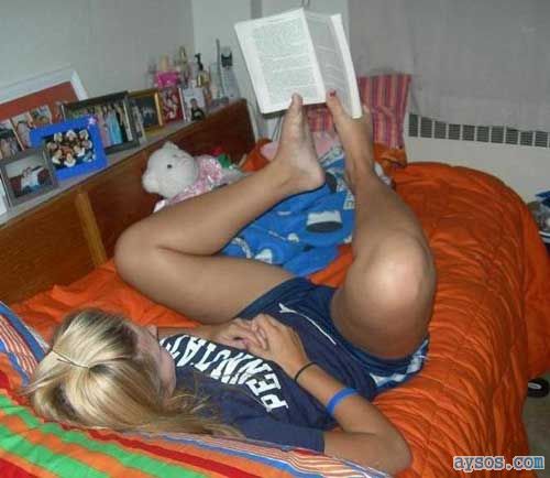 College Babe reading Book