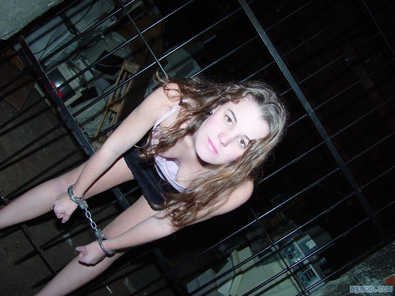 Cute Babe Handcuffed in Skirt