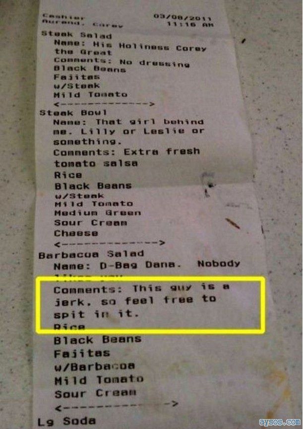 Funny receipt spitting in your food