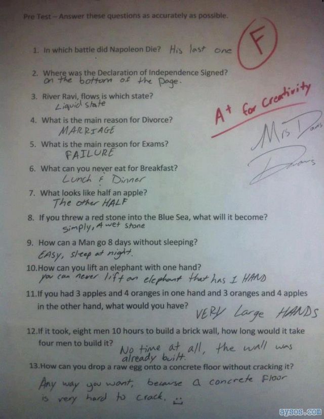 Funny and creative school exam