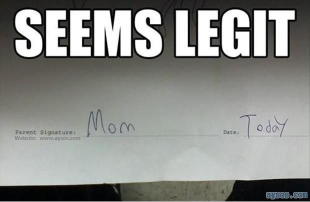 Funny Parents Signature on a Note