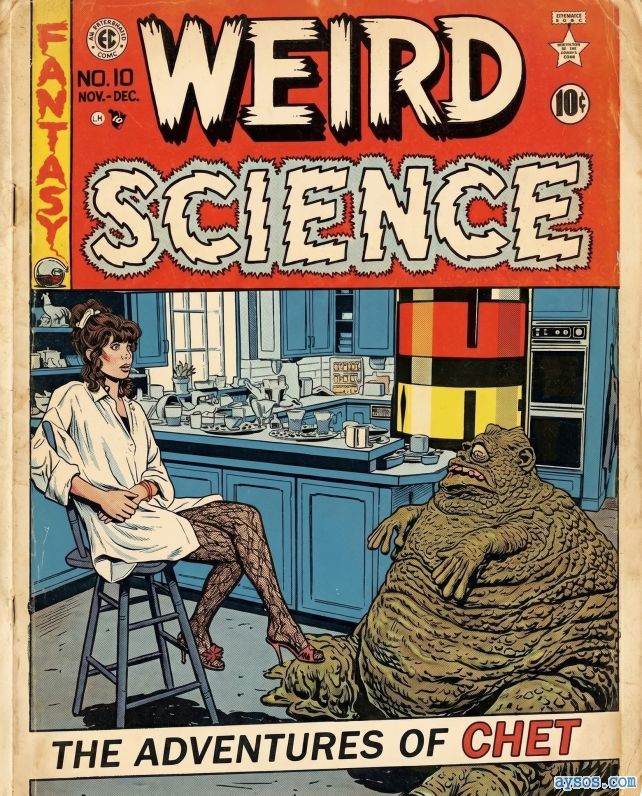Vintage Weird Science Comic Shows Woman with Scaly Monster
