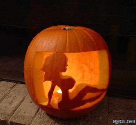 Funny Halloween Jack O Lantern babe carving