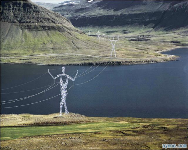 Creative picture man power line structures