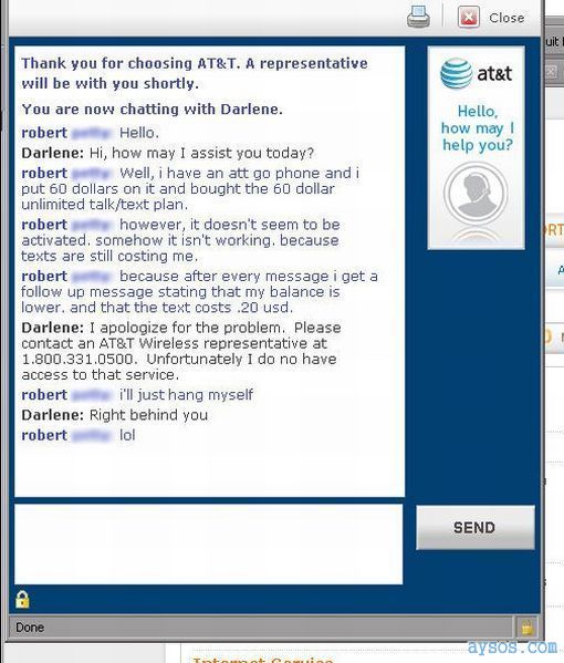 Funny AT&T support Chat session