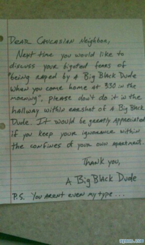 Funny letter from Big Black Dude