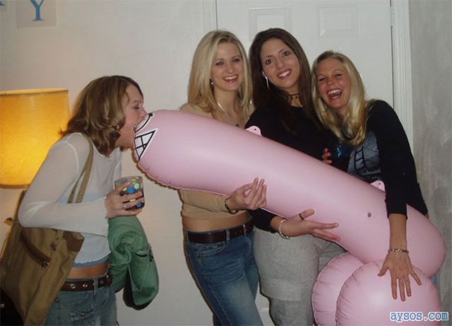 Party Girls play with Blowup Toy