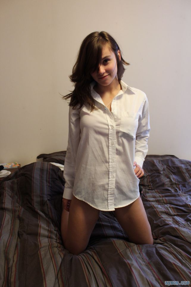 Hottie babe looking sexy in a mens shirt