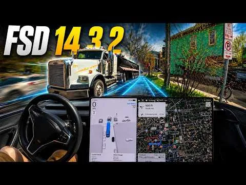 Tesla FSD 14.3.2 Autonomous Truck Navigation Test