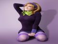 Daphne in short purple dress and stockings