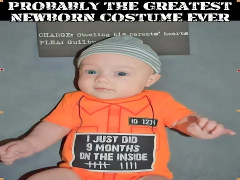 Newborn Dressed as Prisoner in Orange Jumpsuit Costume