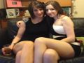 Pretty lesbian friends showing lots of leg