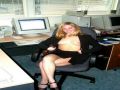 Cute office babe flashing her tits