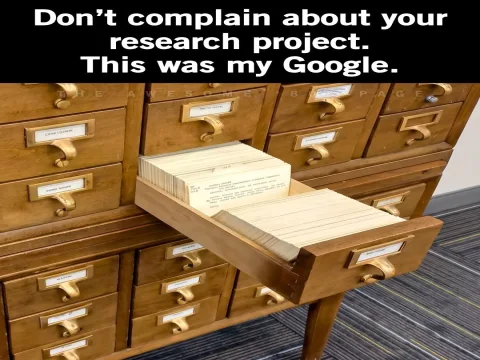 Old Library Card Catalog Used as Google Research Tool