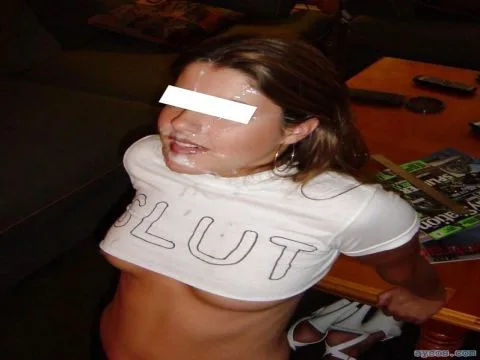 Sexy Babe Wearing Homemade Slut T-Shirt at Party