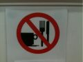 Funny sign no eating coffee with utensils
